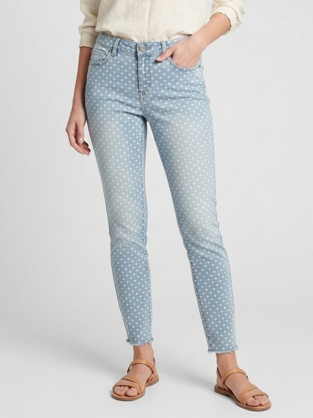 LC Lauren Conrad Light Blue Polka Dot Skinny Jeans